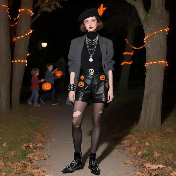 ⚡Women's Black Patent Halloween Ankle Boot Pointed Toe Chunky Heel Boots Buckles - Picture 5 of 6